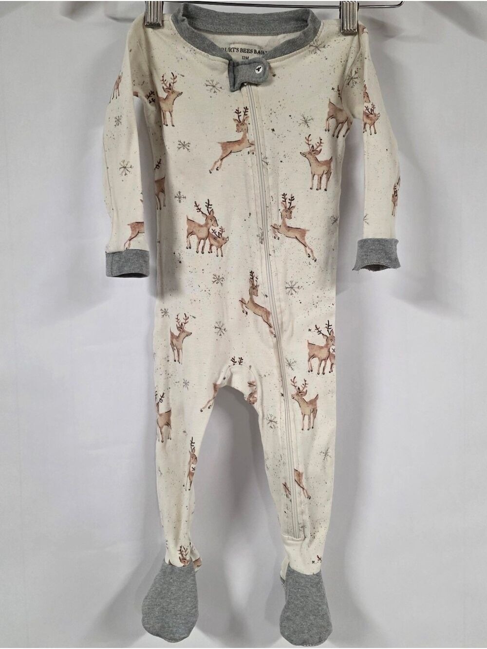 Burt's Bees Baby Reindeer Themed Body Suit, 100% Organic Cotton, Size 12M